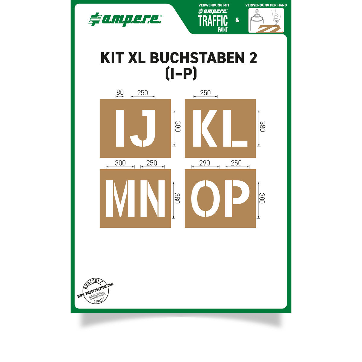 Schablonen KIT XL Buchstaben I-P, 1 Set a 4 Schablonen - Betriebsschutz24
