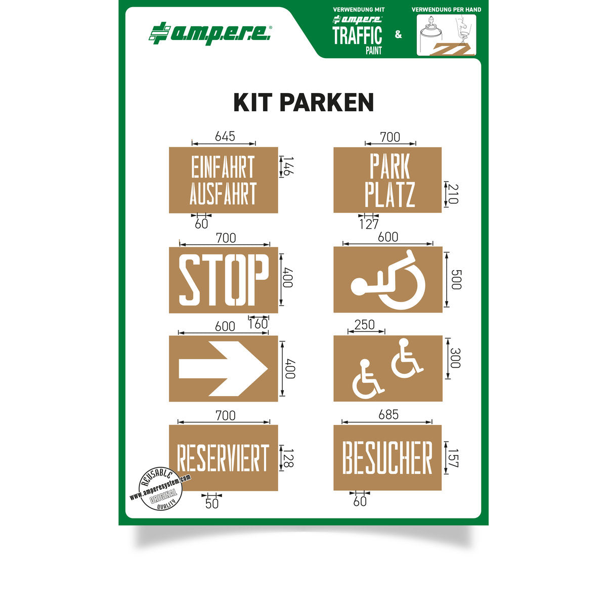 Schablonen KIT Parken, 1 Set a 8 Schablonen - Betriebsschutz24