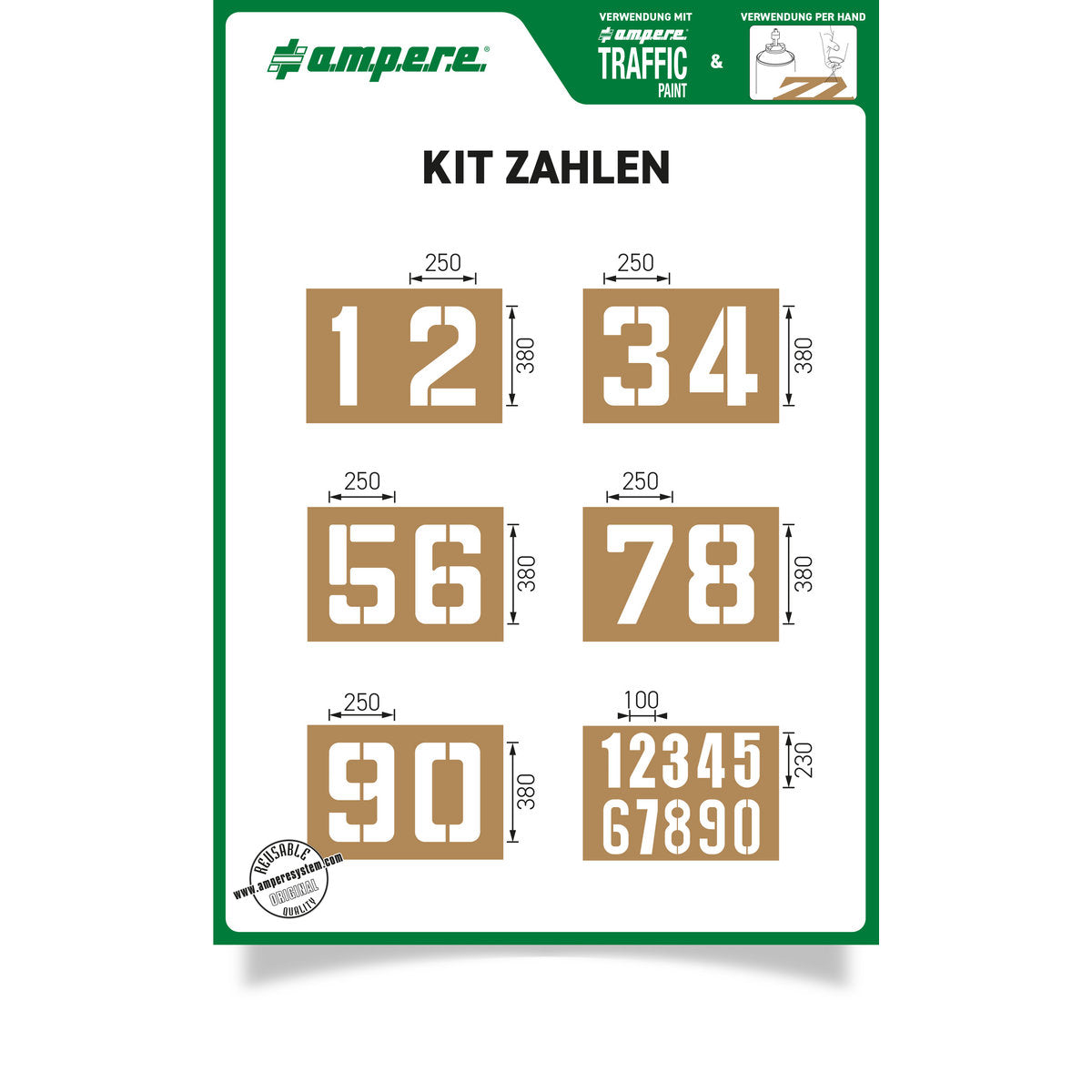 Schablonen KIT Zahlen, 1 Set a 6 Schablonen - Betriebsschutz24