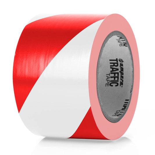 Traffic Tape Standard, 0,15 mm Dicke, 75 mm Breite, Länge 33 m, Rot/Weiß