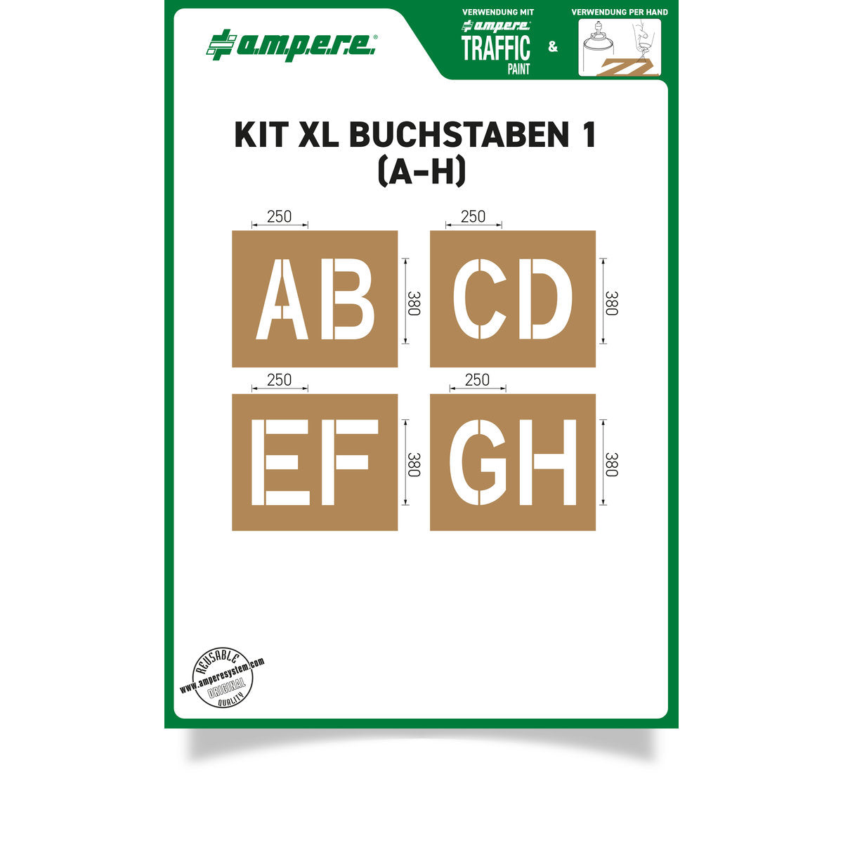 Schablonen KIT XL Buchstaben A-H, 1 Set a 4 Schablonen
