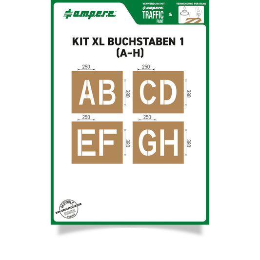 Schablonen KIT XL Buchstaben A-H, 1 Set a 4 Schablonen