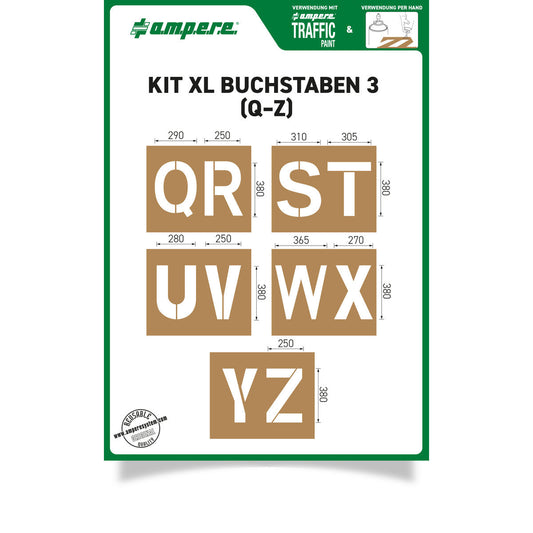 Schablonen KIT XL Buchstaben Q-Z, 1 Set a 5 Schablonen