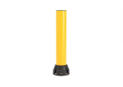Boplan Rammschutzpoller BO 125L Sonderausführungen (750 mm), Ø 125 mm – Gelb, Edelstahl-Bodenplatte 